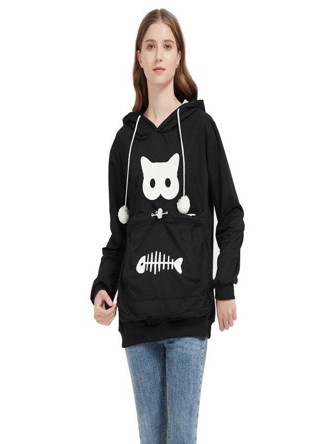 جيتس هودي بجيب أمامي للحيوانات الأليفة (أسود، مقاس كبير) - حامل للقطط والكلاب والجراء - بأكمام طويلة وجيب أمامي - للجنسين - Image 2