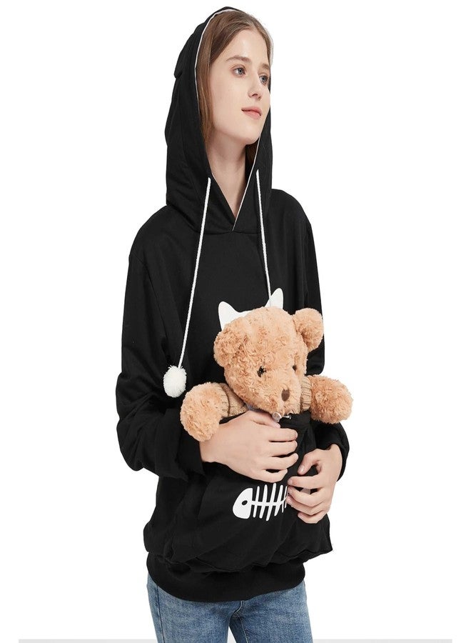 جيتس هودي بجيب أمامي للحيوانات الأليفة (أسود، مقاس كبير) - حامل للقطط والكلاب والجراء - بأكمام طويلة وجيب أمامي - للجنسين - Image 4