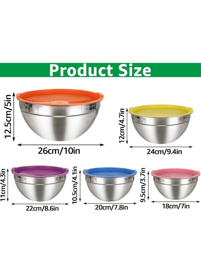 DUNISO 5Pcs Stainless Steel Mixing Bowls with Airtight Lids, Nesting Salad Bowls for Space-Saving Storage, Metal Serving Bowl for Kitchen Baking/Cooking/Prepping, Size 18, 20,22, 24, 26cm - Image 3