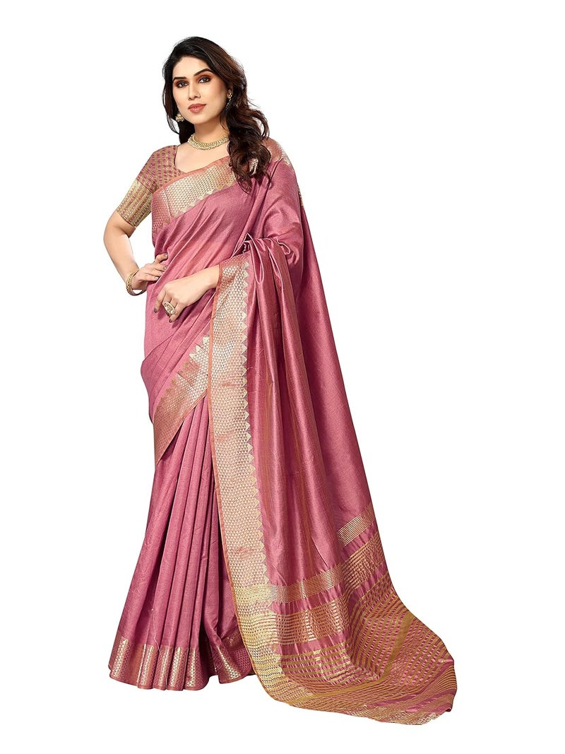 Sidhidata Women's Assam Silk Saree with Unstitched Blouse Piece - Elegant Onion Color for Festivals and Weddings - Image 3