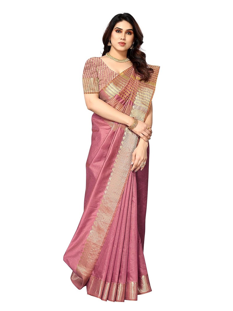 Sidhidata Women's Assam Silk Saree with Unstitched Blouse Piece - Elegant Onion Color for Festivals and Weddings - Image 1