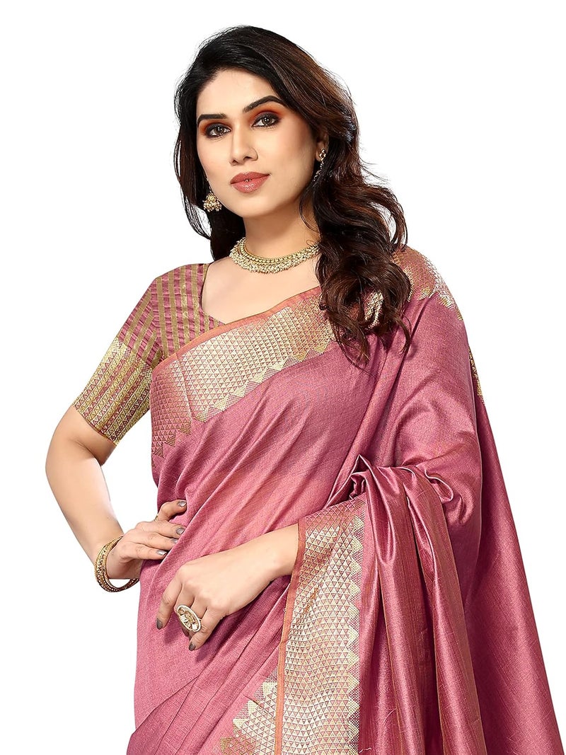 Sidhidata Women's Assam Silk Saree with Unstitched Blouse Piece - Elegant Onion Color for Festivals and Weddings - Image 2