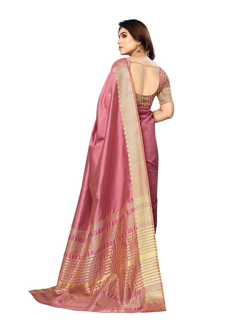 Sidhidata Women's Assam Silk Saree with Unstitched Blouse Piece - Elegant Onion Color for Festivals and Weddings - Image 4