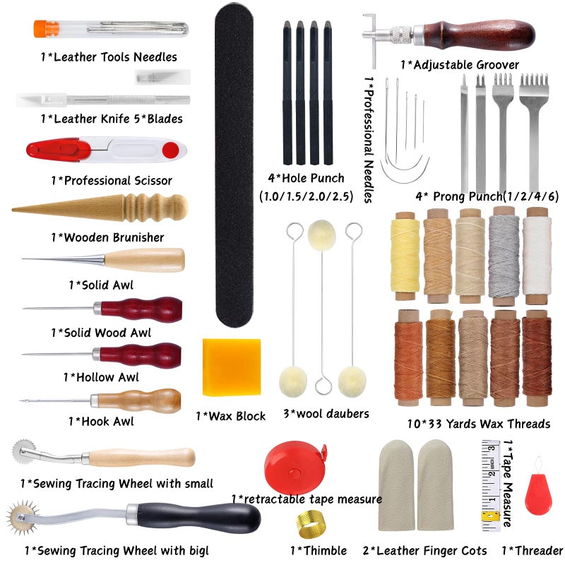 FNV Leather Sewing kit, Leather Stitch with Waxed Thread, Needles, Awls and Hand Stitching Tools. Suitable for Adults DIY Gifts, Home DIY Work. - Image 2