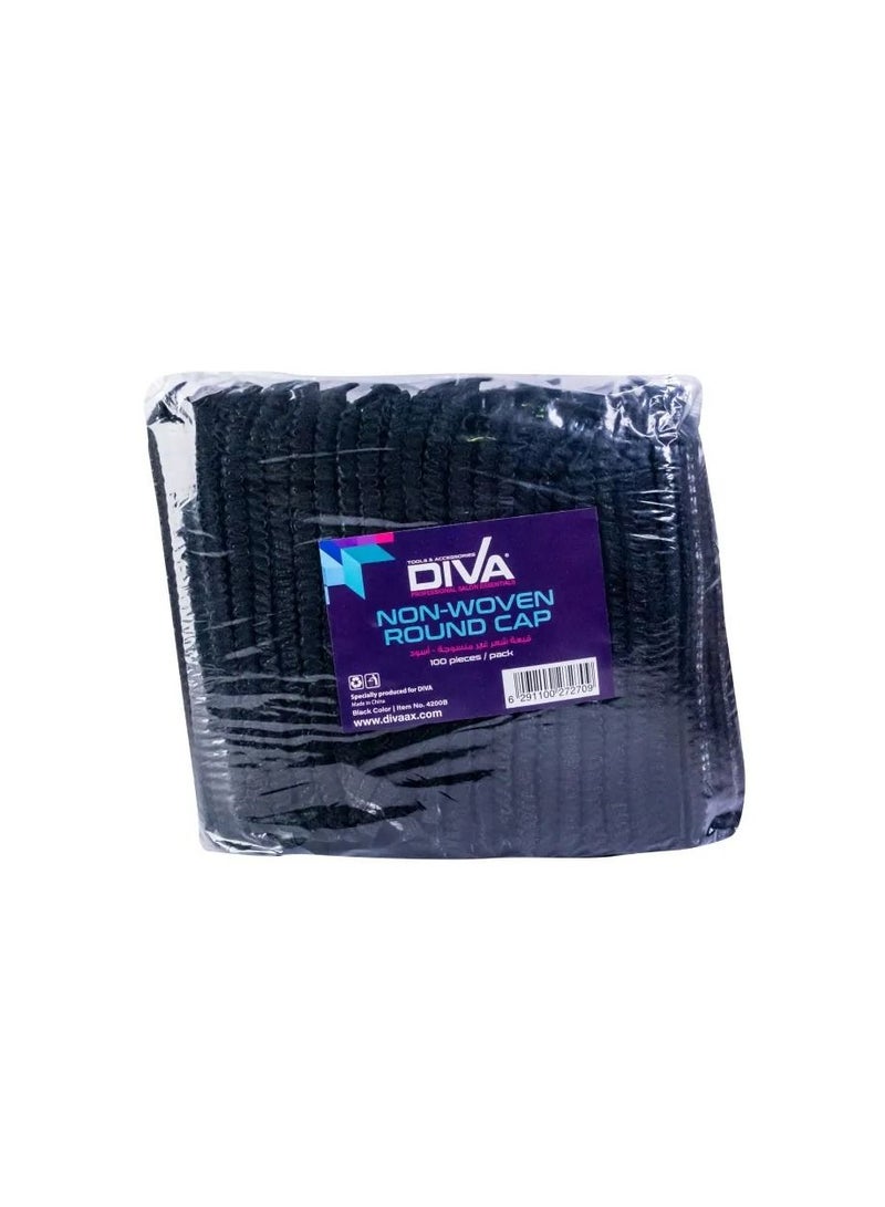 Diva Disposable Cap Nonwoven Round Black 100Pcs - Image 2