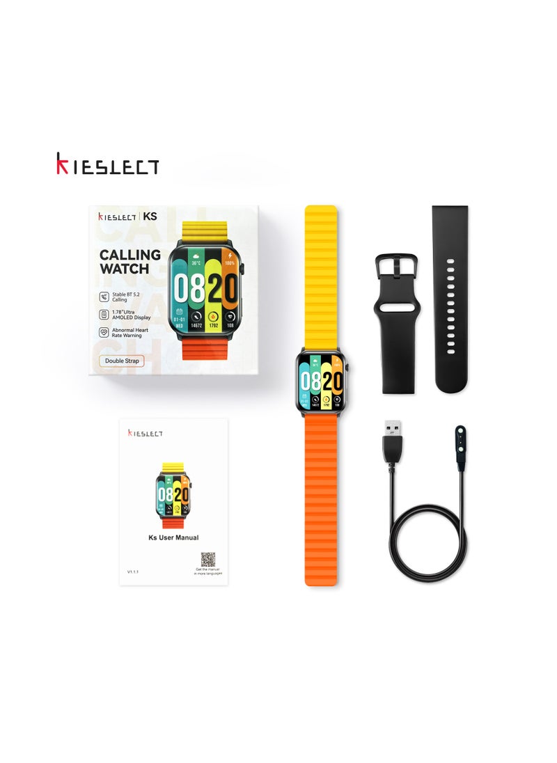 KIESLECT - Calling Smartwatch Ks With 1.78”Colorful AMOLED Always on Display/SpO2,Heart Rate Monitor 100 Sports Modes,AI Voice Assistant Double Straps IP68 Waterproof For both Android and IOS（Black） - Image 1