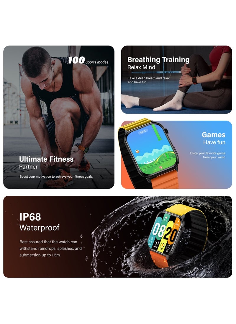 KIESLECT - Calling Smartwatch Ks With 1.78”Colorful AMOLED Always on Display/SpO2,Heart Rate Monitor 100 Sports Modes,AI Voice Assistant Double Straps IP68 Waterproof For both Android and IOS（Black） - Image 1
