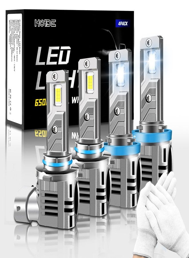 Hoide 9005/HB3 and H11/H9/H8 Light Bulbs Combo, 800% Brighter (70000LM), 6500K Fog Lights Cool White, Plug-N-Play, Pack of 4 + with Free White Installation Gloves - Image 1
