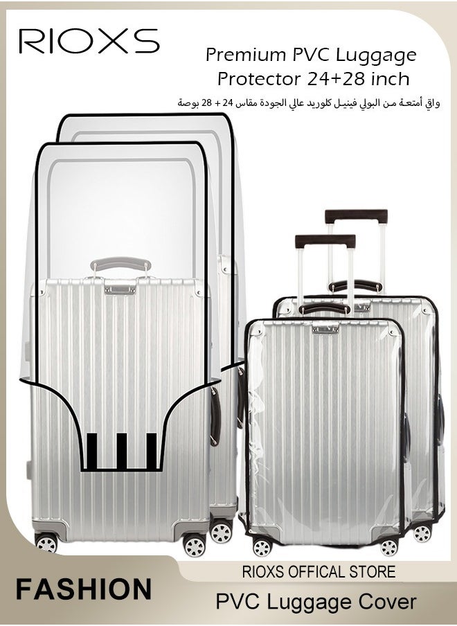 RIOXS Clear Luggage Cover,Premium PVC Luggage Protector,24+28 Inch Transparent Travel Luggage Protector For Wheeled Suitcase,Waterproof Dustproof & Anti-Scratch Suitcase Covers-Thickness 0.2mm,24+28 Inch  - Image 1