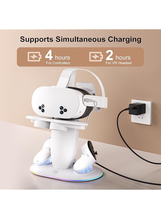 XICEN Charging Dock Compatible With Meta Quest 3S/3/2/Pro Rgb Fast Charging Vertical Stand For Headset & Controllers With 2 Rechargeable Batteries Usb C Charger & Cable  - Image 2
