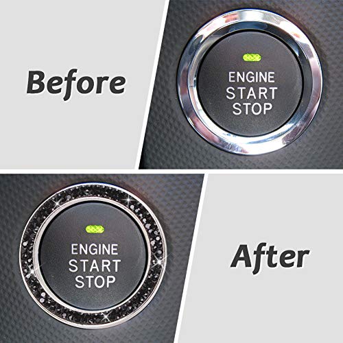 ToBeQueen Bling Car Crystal Rhinestone Ring Emblem Sticker, Car Interior Decoration, Bling Car Accessories for Women, Push to Start Button, Key Ignition Starter & Knob Ring (Black) - Image 2