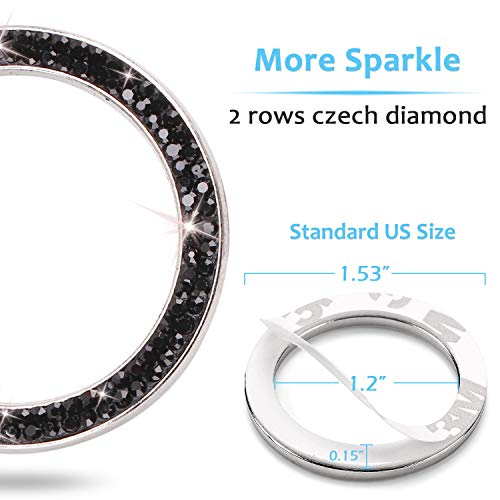 ToBeQueen Bling Car Crystal Rhinestone Ring Emblem Sticker, Car Interior Decoration, Bling Car Accessories for Women, Push to Start Button, Key Ignition Starter & Knob Ring (Black) - Image 4