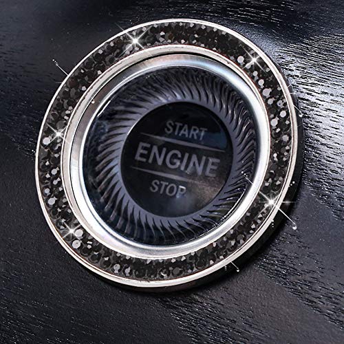 ToBeQueen Bling Car Crystal Rhinestone Ring Emblem Sticker, Car Interior Decoration, Bling Car Accessories for Women, Push to Start Button, Key Ignition Starter & Knob Ring (Black) - Image 5