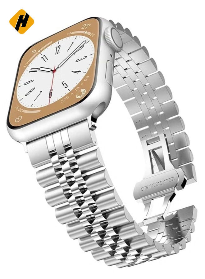 HuHa Compatible with Apple Watch Band Series 5 44mm 42mm, Stainless Steel iWatch Band with Butterfly Folding Clasp for iWatch Band Series 5/4/3/2/1 - Image 1