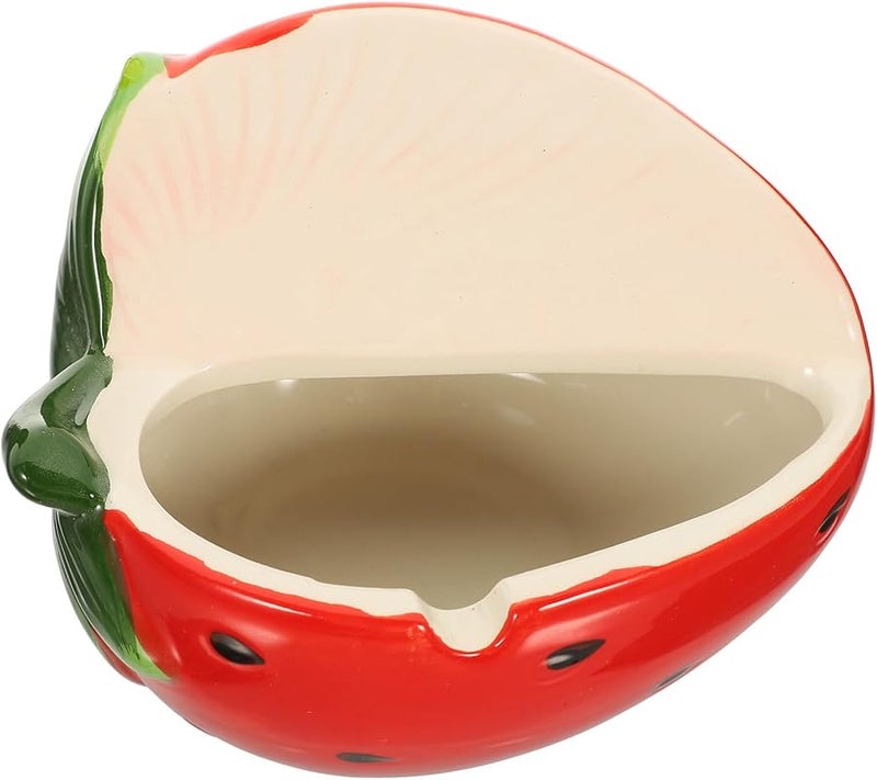 منفضة سجائر من السيراميك على شكل فراولة مرسومة يدوياً، حامل رماد لمكتب المنزل أو سطح الطاولة - Image 1