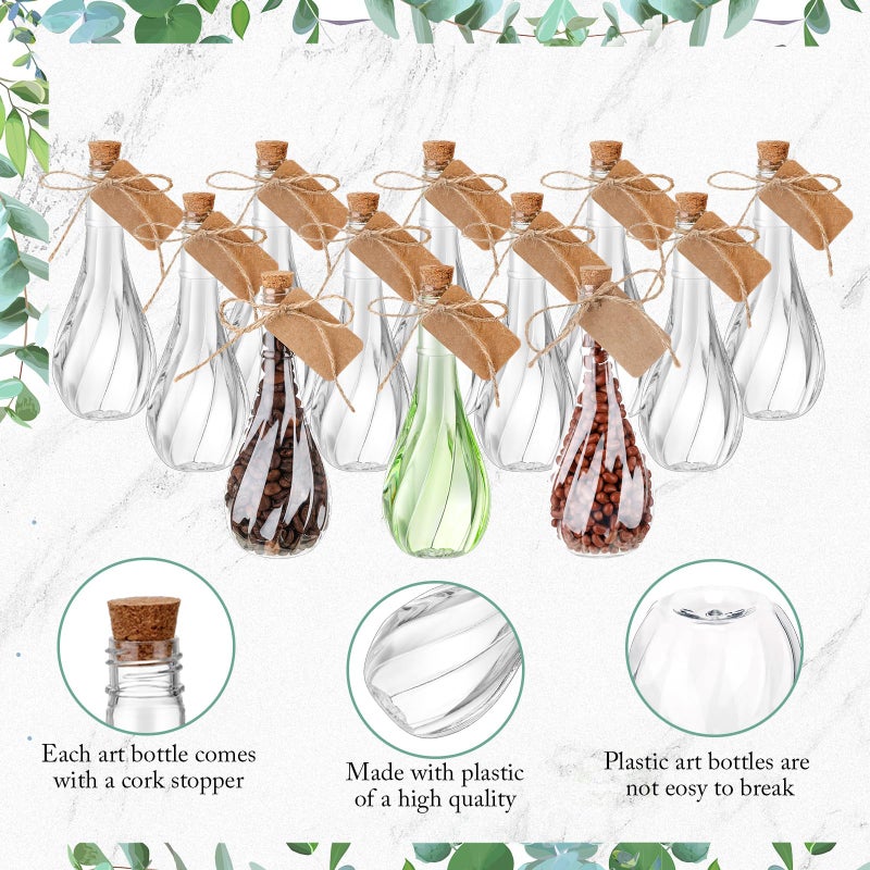 Lounsweer 30 Pack 5 oz Plastic Potion Bottles with Cork Stopper Caps Clear Sand Art Bottles with Twine and Tags Souvenir Jars Bulk Wish Candy Jar for Craft Wedding Party Supplies - Image 3