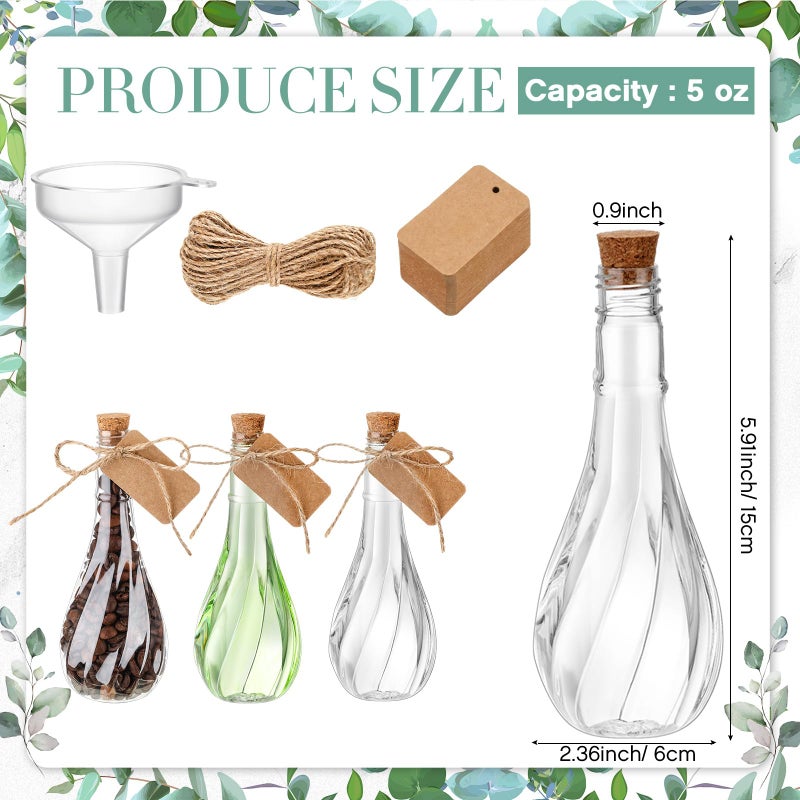 Lounsweer 30 Pack 5 oz Plastic Potion Bottles with Cork Stopper Caps Clear Sand Art Bottles with Twine and Tags Souvenir Jars Bulk Wish Candy Jar for Craft Wedding Party Supplies - Image 2