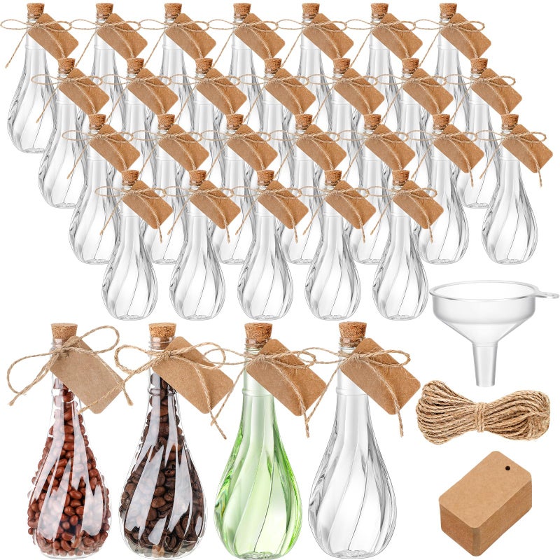 Lounsweer 30 Pack 5 oz Plastic Potion Bottles with Cork Stopper Caps Clear Sand Art Bottles with Twine and Tags Souvenir Jars Bulk Wish Candy Jar for Craft Wedding Party Supplies - Image 1