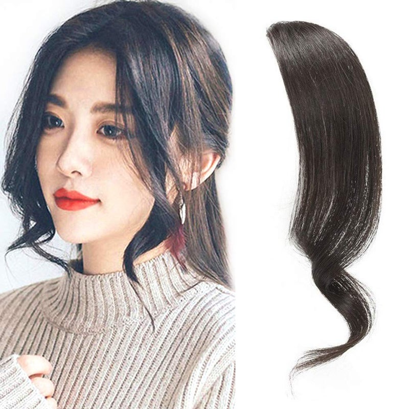 Dsoar 2PCS Wave Side Bang Clip in Bangs Real Human Hair Wave Fringe Hair Extensions(Natural Black Color)