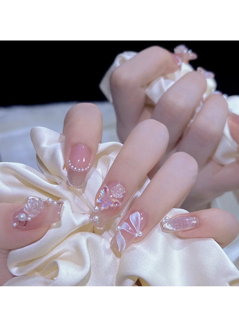 24 قطعة من ملصقات الأظافر الهلامية الناعمة، أظافر صناعية قصيرة مثل الصالونات، لا تتلاشى، غراء سلس على الأظافر للنساء - Image 1