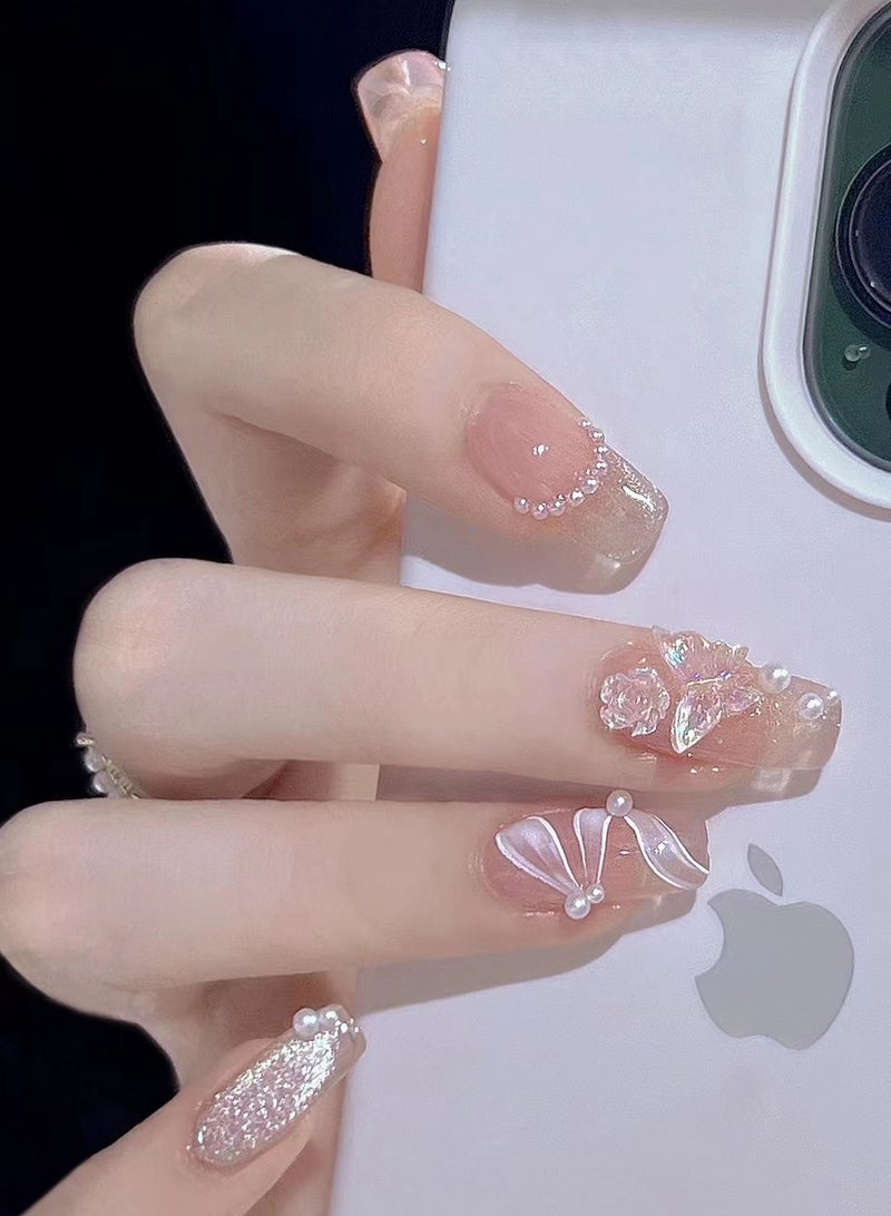 24 قطعة من ملصقات الأظافر الهلامية الناعمة، أظافر صناعية قصيرة مثل الصالونات، لا تتلاشى، غراء سلس على الأظافر للنساء - Image 2