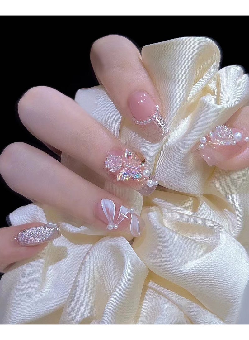 24 قطعة من ملصقات الأظافر الهلامية الناعمة، أظافر صناعية قصيرة مثل الصالونات، لا تتلاشى، غراء سلس على الأظافر للنساء - Image 4