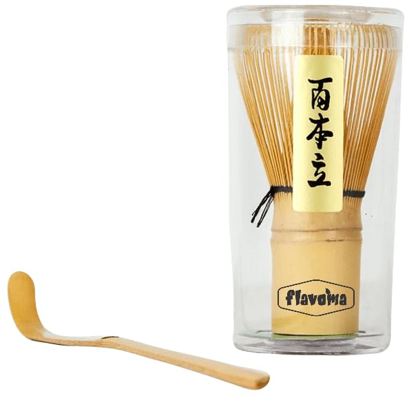 Flavoma Japanese Handmade Bamboo Matcha Whisk Sets of 2 (Delicate Match Brush Japanese Style) + Traditional Scoop (Chashaku), The Perfect Set to Prepare a Traditional Cup of Matcha. - Image 1