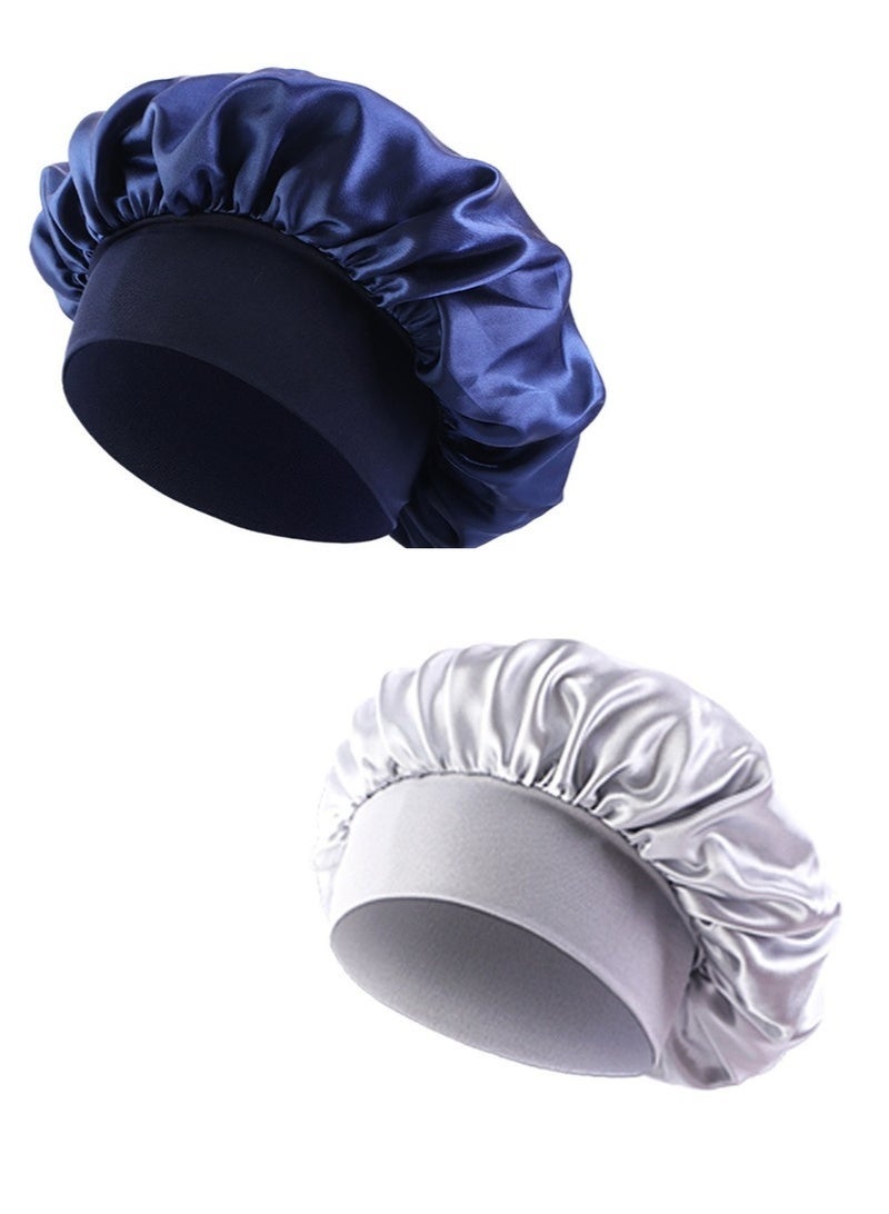قطعتان من غطاء الرأس الحريري للنوم، غطاء رأس حريري للرجال، غطاء رأس ساتان بشريط مطاطي وغطاء رأس حريري للنوم، غطاء شعر ناعم قابل للتعديل، غطاء رأس للنساء أثناء النوم - Image 1