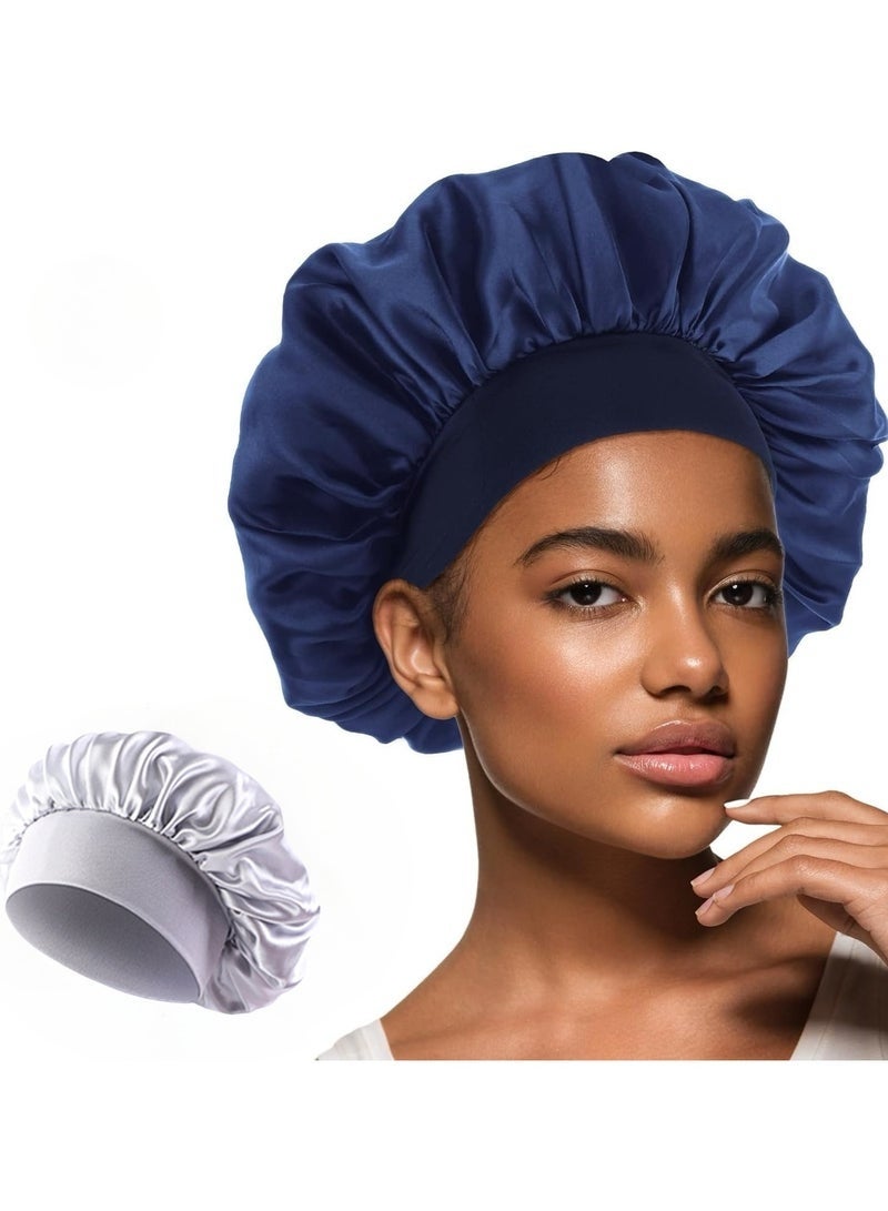 قطعتان من غطاء الرأس الحريري للنوم، غطاء رأس حريري للرجال، غطاء رأس ساتان بشريط مطاطي وغطاء رأس حريري للنوم، غطاء شعر ناعم قابل للتعديل، غطاء رأس للنساء أثناء النوم - Image 3