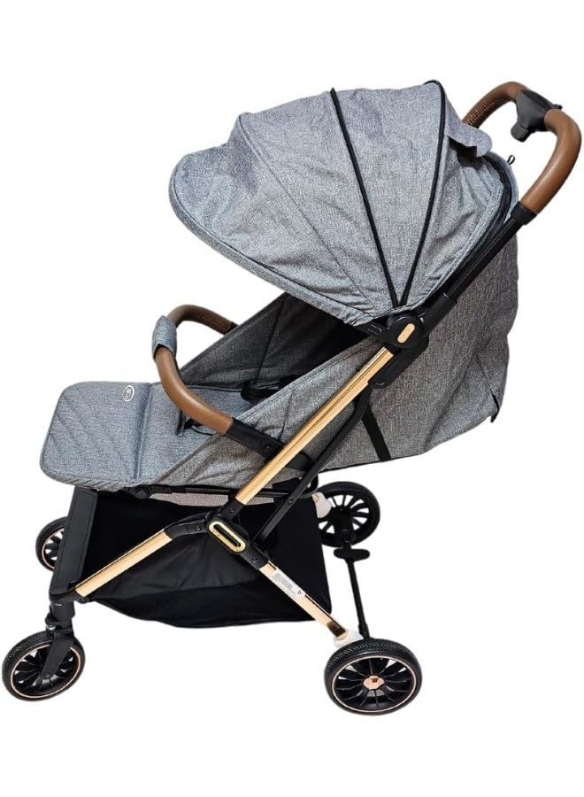اس ام ار كيدز عربة أطفال خفيفة الوزن قابلة للطي – تصميم فاخر بإطار ذهبي، مظلة واسعة، حزام أمان 5 نقاط، مناسبة من عمر الولادة حتى 3 سنوات – سهلة الطي والتنقل - 70 × 108 × 54 رمادي - Image 5