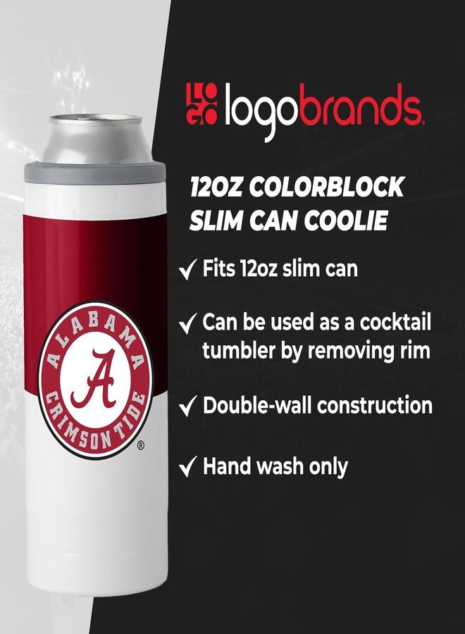 Logo Brands NCAA Alabama Crimson Tide 12oz Colorblock Slim Can Coolie - Stainless Steel, Double-Wall Insulated, Removable Rim for Cocktail Tumbler Use - Image 5