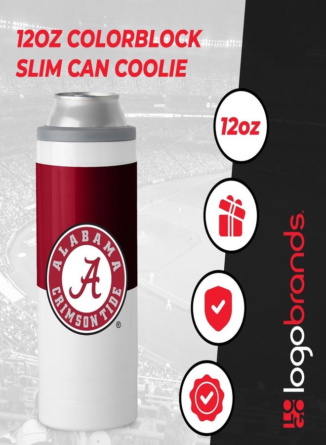 Logo Brands NCAA Alabama Crimson Tide 12oz Colorblock Slim Can Coolie - Stainless Steel, Double-Wall Insulated, Removable Rim for Cocktail Tumbler Use - Image 3