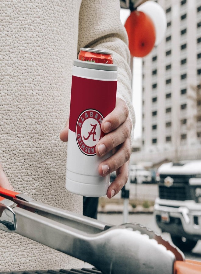 Logo Brands NCAA Alabama Crimson Tide 12oz Colorblock Slim Can Coolie - Stainless Steel, Double-Wall Insulated, Removable Rim for Cocktail Tumbler Use - Image 2