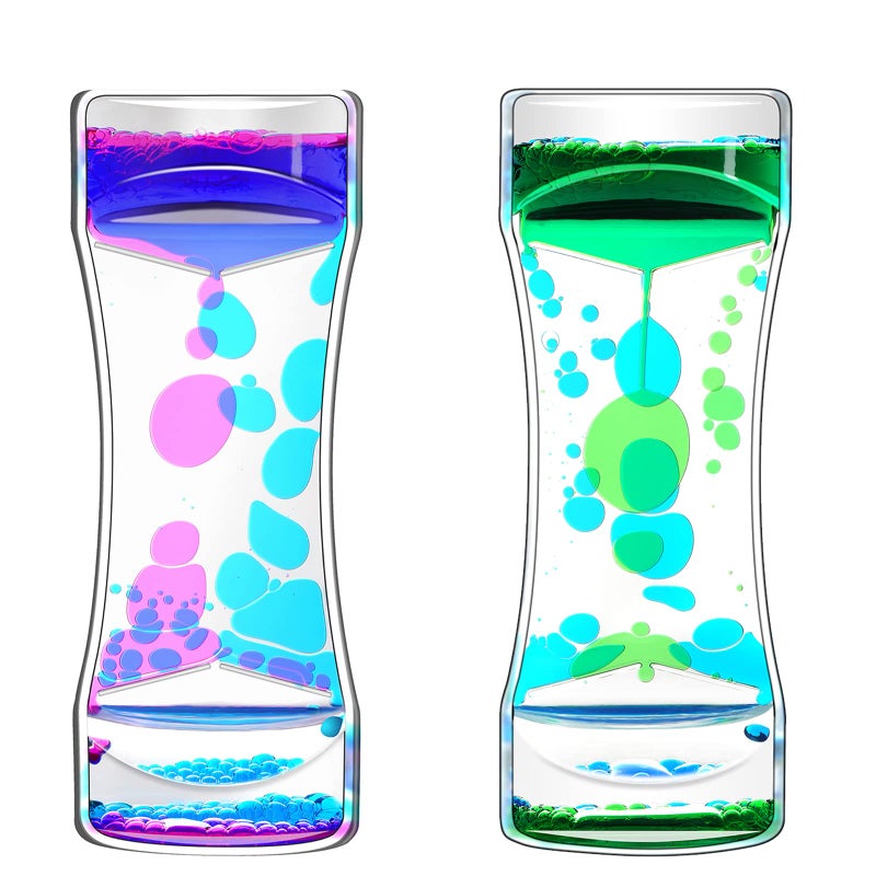 FKYTION Liquid Motion Bubbler Timer Pack of 2 Great Desktop Colorful Hourglass Liquid Bubbler Small Calming Relaxing Toys Sensory Anxiety Autism ADHD Fidget Toys - Image 2