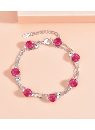 Strawberry Crystal Double layered Bracelet (White Gold)