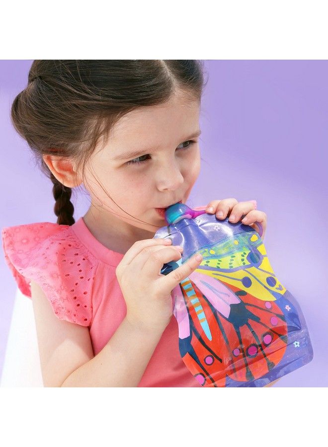 ChooMee Reusable Food Pouches Snakpack 8 Oz ; Ideal For Baby Food Smoothies And Purees ; Secure Double Lock Zipper Wide Bottom Bpa Free ; 6 Ct Flutterbug  - Image 4