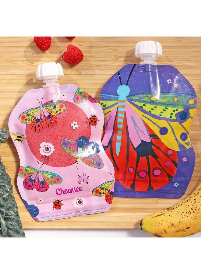 ChooMee Reusable Food Pouches Snakpack 8 Oz ; Ideal For Baby Food Smoothies And Purees ; Secure Double Lock Zipper Wide Bottom Bpa Free ; 6 Ct Flutterbug  - Image 5