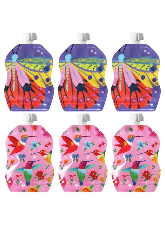 ChooMee Reusable Food Pouches Snakpack 8 Oz ; Ideal For Baby Food Smoothies And Purees ; Secure Double Lock Zipper Wide Bottom Bpa Free ; 6 Ct Flutterbug  - Image 2