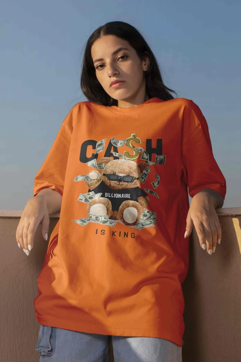 دوغ فش Printed Orange Oversize Unisex Tshirt