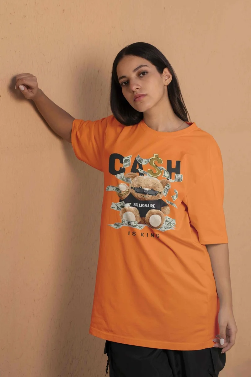 دوغ فش Printed Orange Oversize Unisex Tshirt