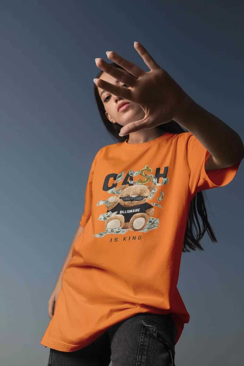 دوغ فش Printed Orange Oversize Unisex Tshirt