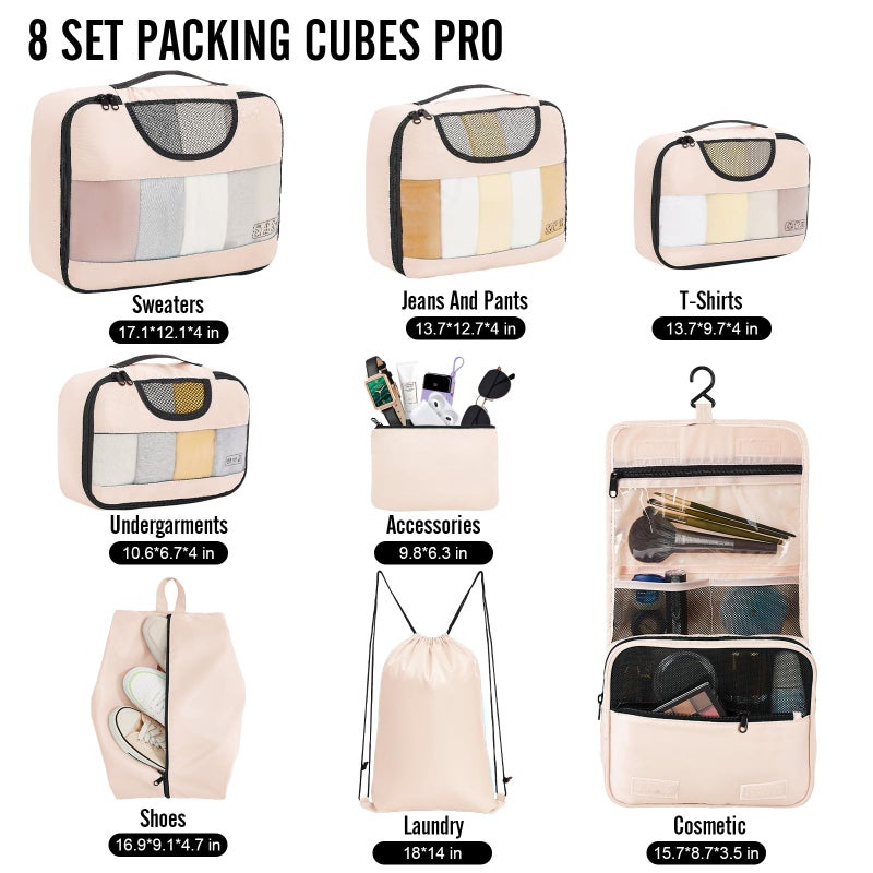 Veken 8 Set Packing Cubes, Christmas Gifts for Women Mom Girl Her Birthday, Cruise Ship Travel Essentials Accessories for Beach Vacation, Suitcase Organizer Bags for Luggage with Hanging Toiletry Bag - Image 2