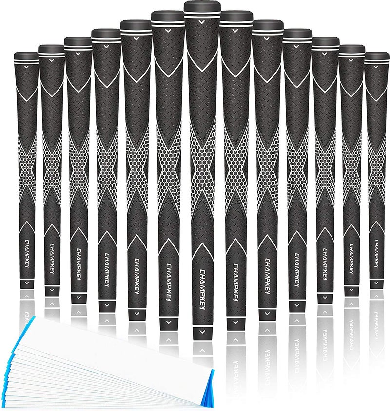 CHAMPKEY Premium Rubber Golf Grips 13 Pack High Traction and Feedback Rubber Golf Club Grips Choose Between 13 Grips with 15 Tapse and 13 Grips with All Kits