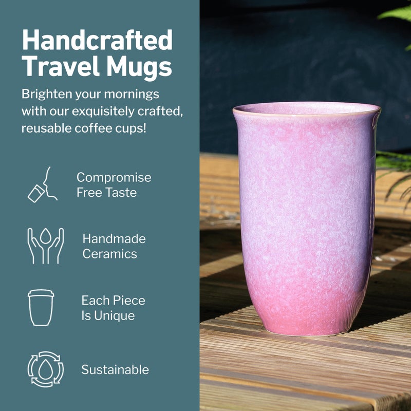 NOVA CERAMICS Coffee Travel Mug â€“ Cup Holder Friendly Travel Mugâ€“ Microwave & Dishwasher Safe White & Purple Tumbler - Coffee Mug Fits In Cup Holder â€“ 12oz â€“ Astral Bloom - Image 2