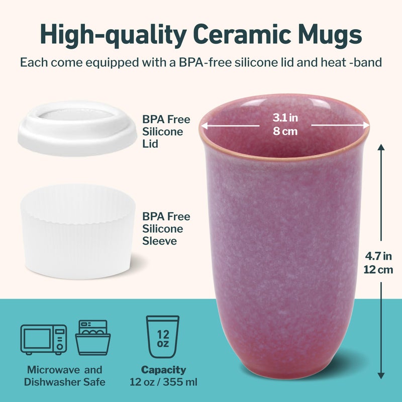 NOVA CERAMICS Coffee Travel Mug â€“ Cup Holder Friendly Travel Mugâ€“ Microwave & Dishwasher Safe White & Purple Tumbler - Coffee Mug Fits In Cup Holder â€“ 12oz â€“ Astral Bloom - Image 3