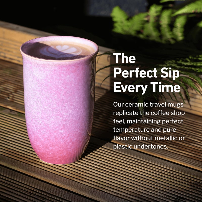 NOVA CERAMICS Coffee Travel Mug â€“ Cup Holder Friendly Travel Mugâ€“ Microwave & Dishwasher Safe White & Purple Tumbler - Coffee Mug Fits In Cup Holder â€“ 12oz â€“ Astral Bloom - Image 4