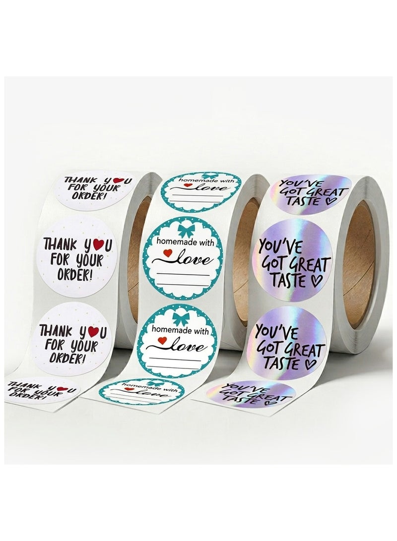 Wownect (Pack of 3) Sticker Bundle 1500pcs – 500 “Homemade with Love” + 500 “Thank You for Your Order” + 500 Rainbow Laser “You’ve Got Great Taste” Stickers (Pack of 3) - Image 1