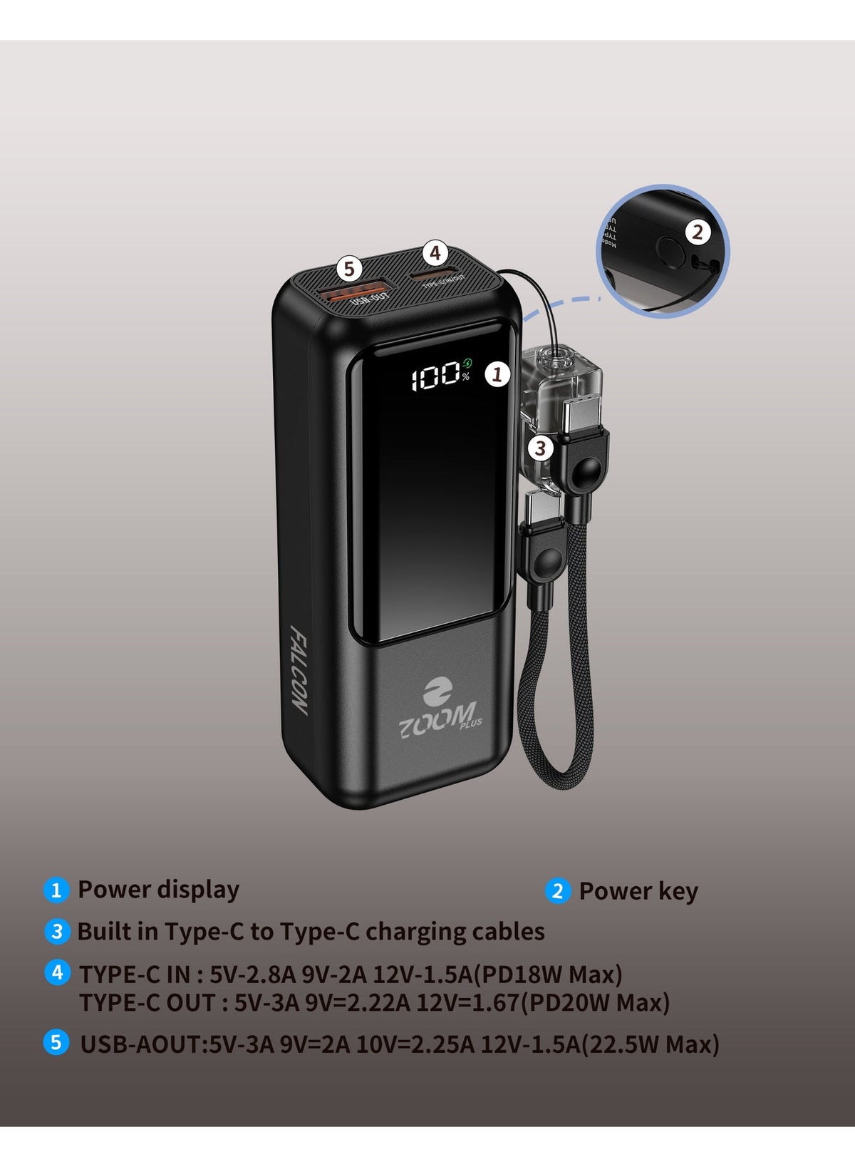 zoomplus Zoomplus Falcon ZP15 usbc 22.5W 10000mAh Z73467513286B62417210Z