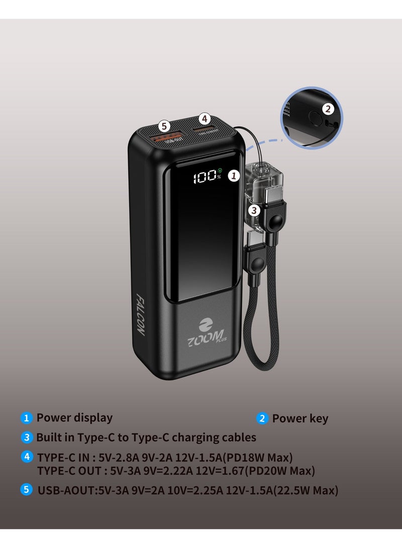ZOOM PLUS Falcon ZP15 10,000mAh Power Bank – 22.5W Fast Charging Portable Charger with LED Digital Display, USB-C  & USB-A QC, Compact External Battery for iPhone & Android. - Image 1