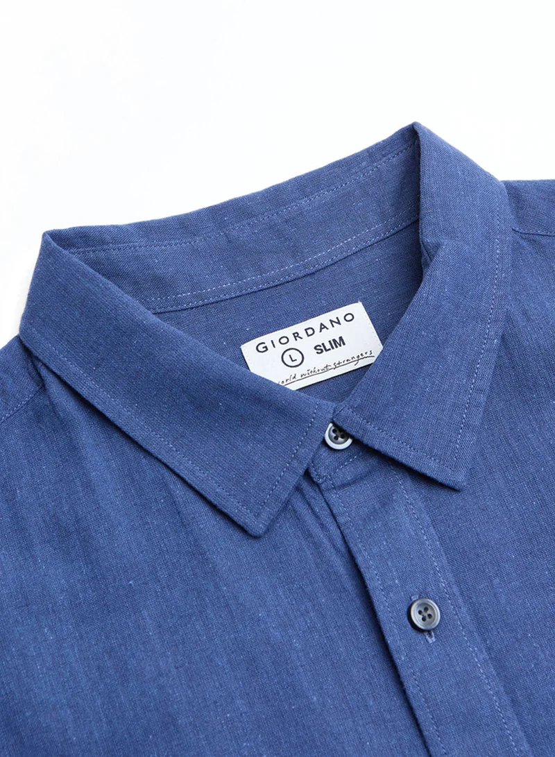 GIORDANO  Men's Slim Linen Cotton Solid Shirt for Men | Best Price UAE